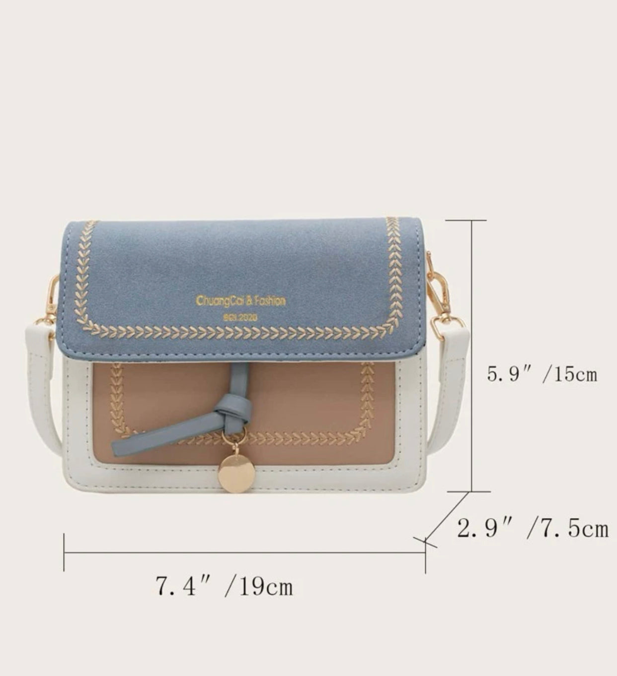 Mini color block stitch detail flap crossbody bag