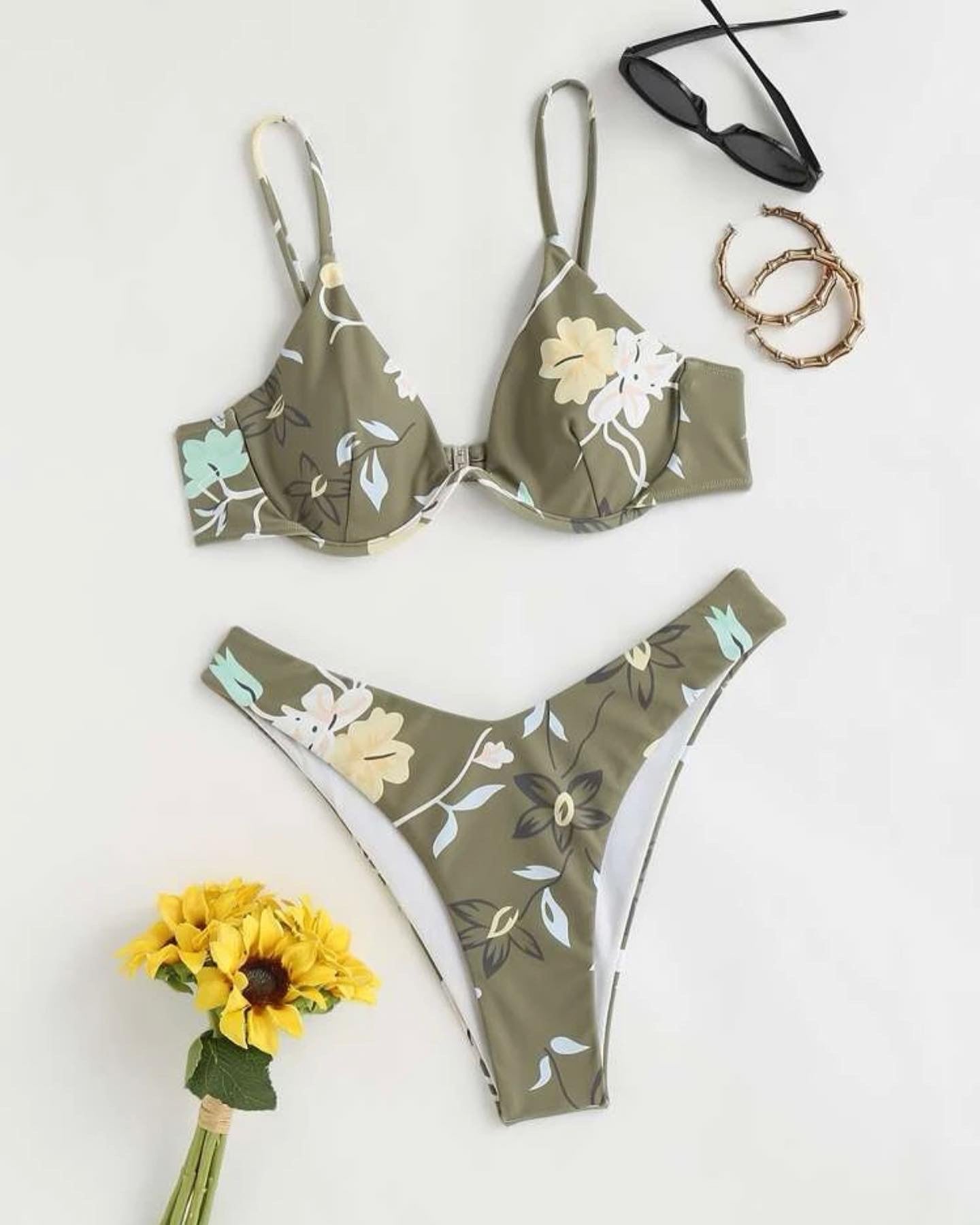 Floral print push up bikini swimsuit