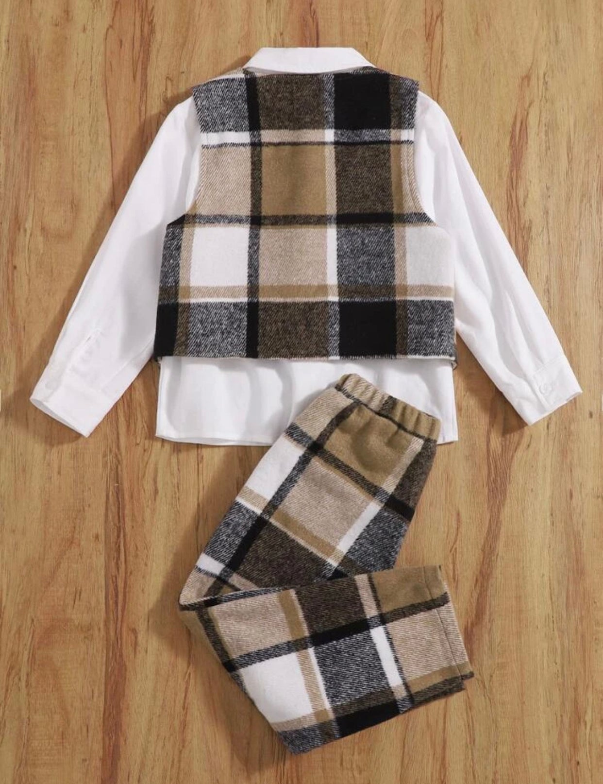 Toddler boys plaid vest jacket & pants and shirt