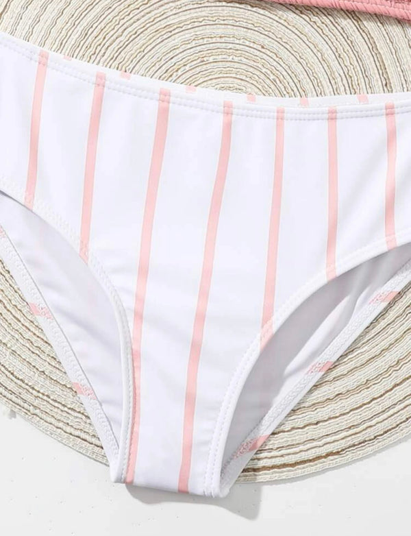 Girls stripe smocked bikini swimsuit