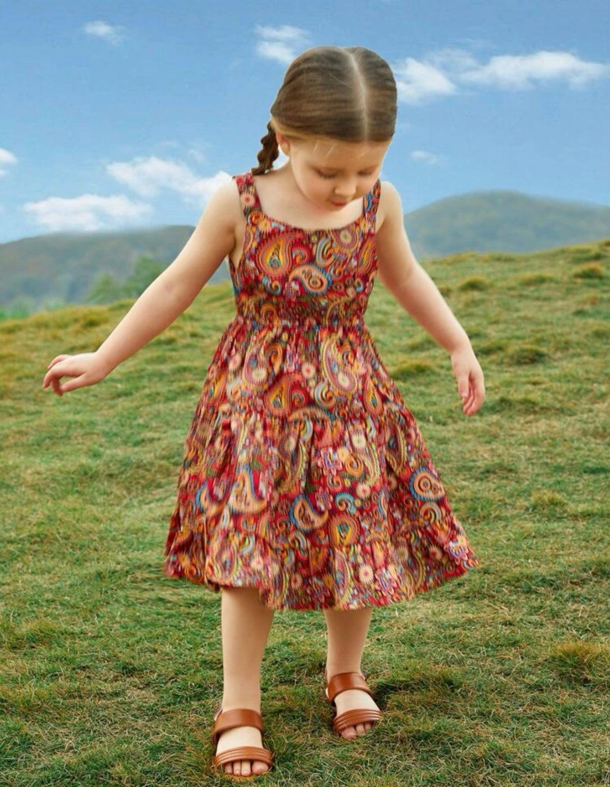 Toddler girls paisley print tiered ruffle hem dress