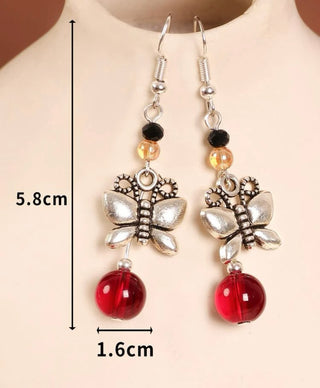 Butterfly & bead drop earrings