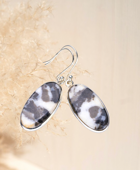 Natural Pinolith Jasper Handmade 925 Sterling Silver Earrings 1.75"