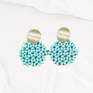 Blue bead decor drop earrings