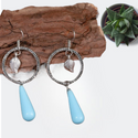 Leaf & circle decor water-drop earrings