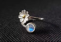 Bohemian Leaf Flower Moonstone Opal Opening Womens Ring For Fine Daisy Female Rings