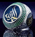 Men's Religious Arabic Big Blue Stone Rings Turkish Middle East Jewelry Silver Color Filled Green Rhinestone Rings