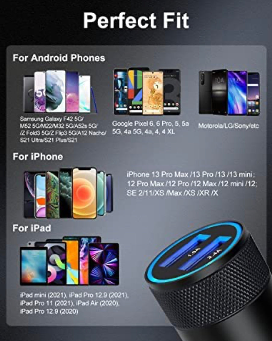 Car Charger, [2Pack] Fast Charge Dual Port USB Lighter Adapter