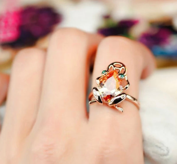 New original citrine frog gold plated adjustable ring.