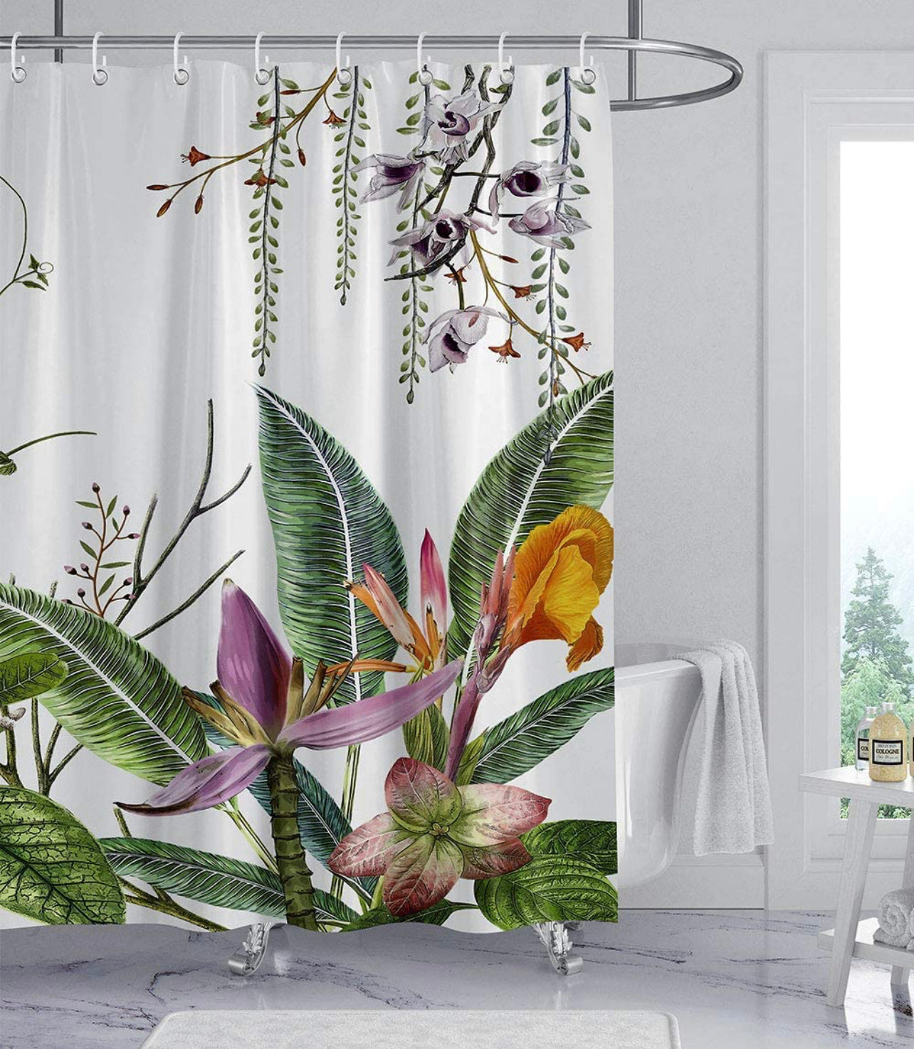 Shower Curtain,Tropical Shower Curtain,Waterproof Fabric Shower Curtains for Bathroom with 12 Plastic Hooks, 72x72 Inch