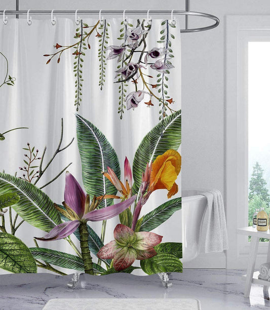 Shower Curtain,Tropical Shower Curtain,Waterproof Fabric Shower Curtains for Bathroom with 12 Plastic Hooks, 72x72 Inch