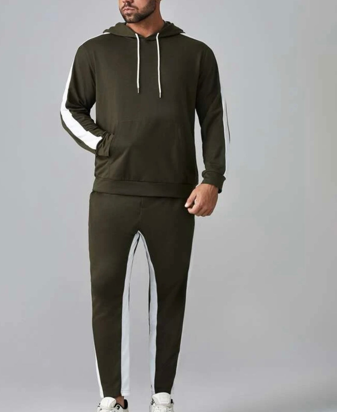 Extended sizes men contrast sideseam hoodie and sweat pants set
