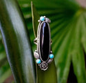 Boho Black Onyx inspired floral accent statement ring. Size 7.