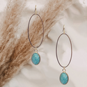 Gold Color blue green Oval Circle Natural Stone Faceted Gem Pendant Drop Earrings