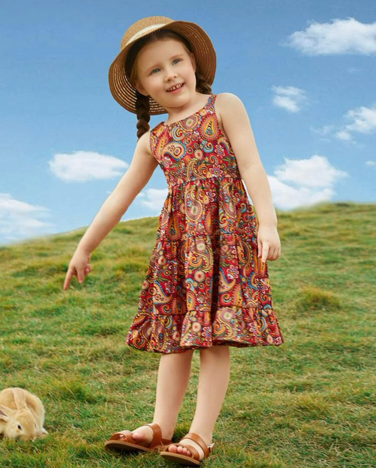 Toddler girls paisley print tiered ruffle hem dress