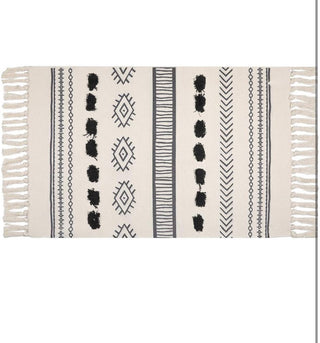 Tufted Cotton Area Rug 2x3 with Tassels, Black and Cream Bohemia Rug Kitchen Rug Woven Throw Rug Small Rug Washable - Christina’s unique boutique LLC