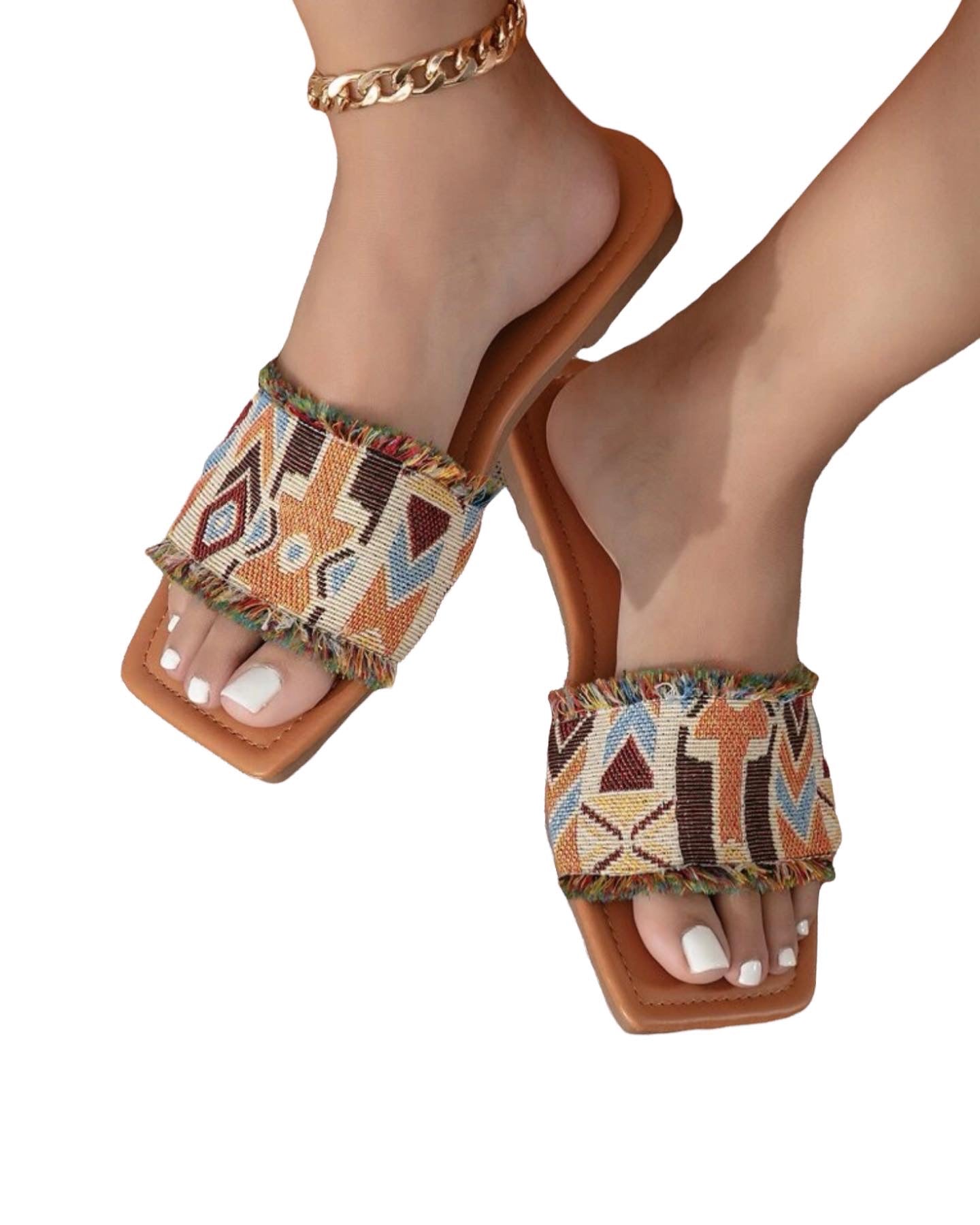 Color block raw trim slide sandals