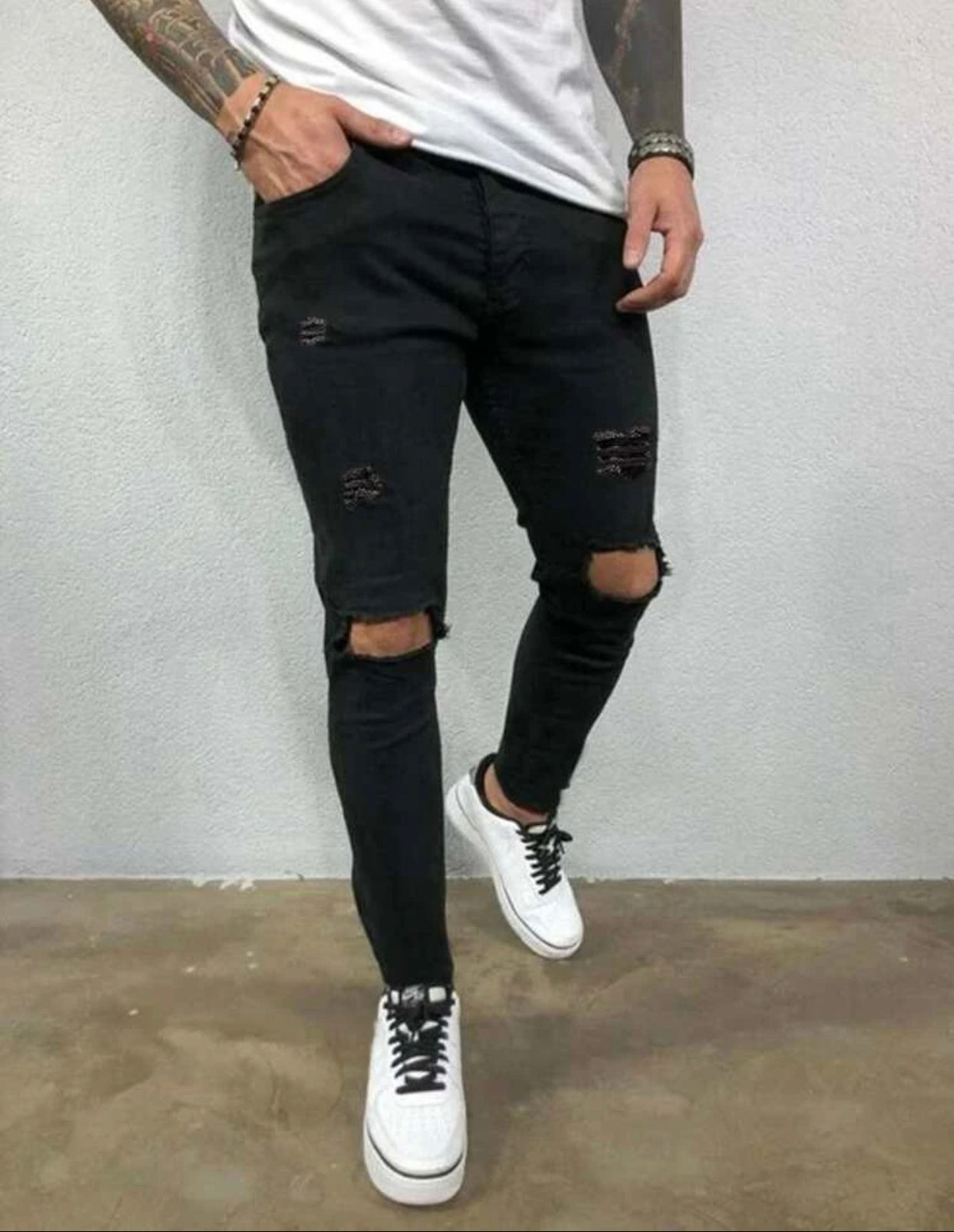 Guys solid ripped skinny jeans
