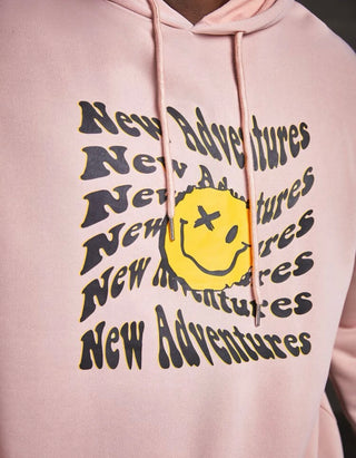 Extended sizes men letter and cartoon face print drawstring hoodie