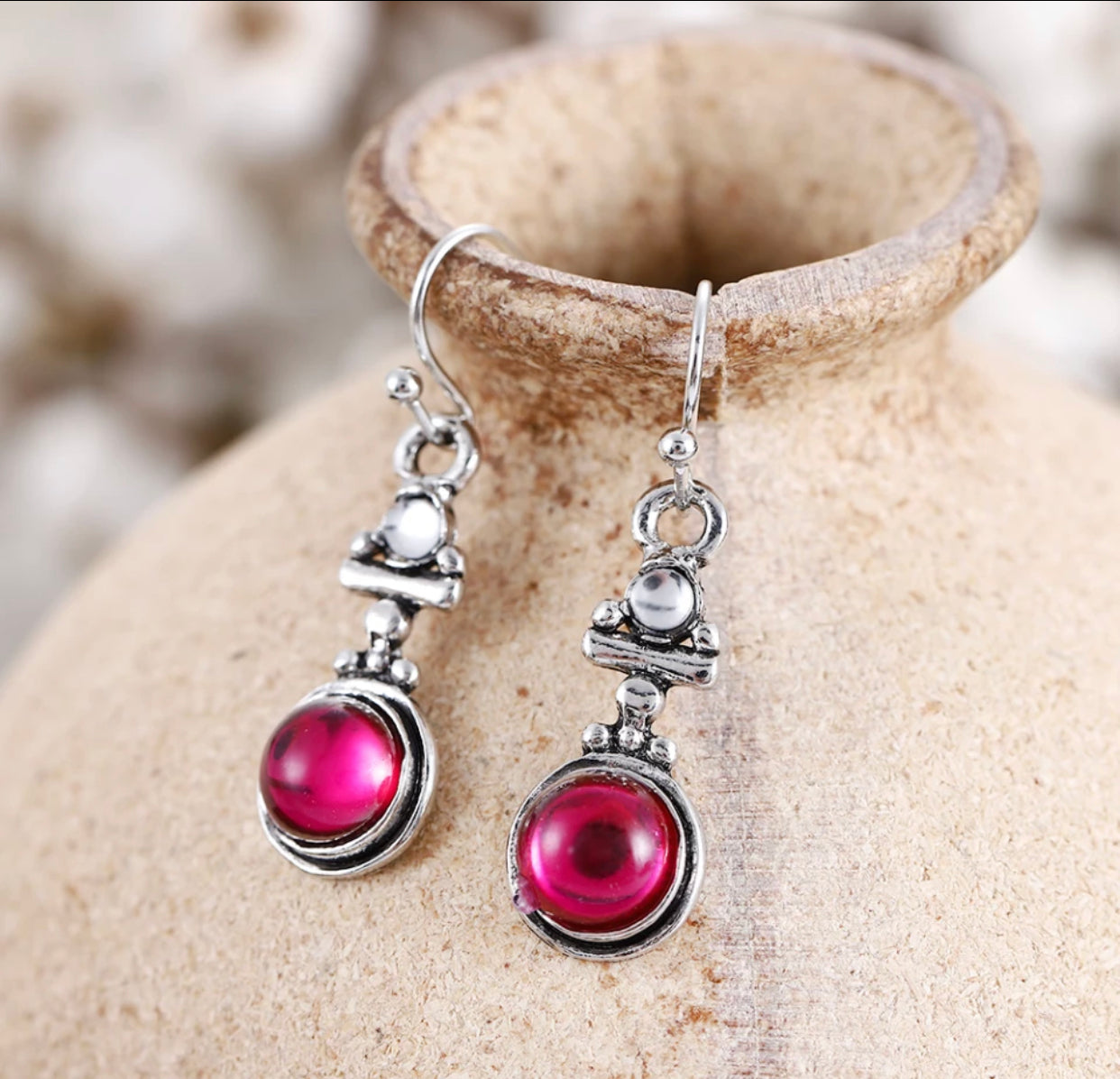 Vintage Moonstone Pink Stone Earrings for Women