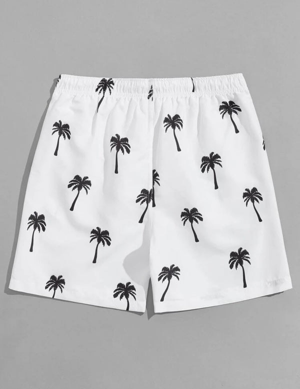 Men Tropical Print Drawstring Swim Shorts