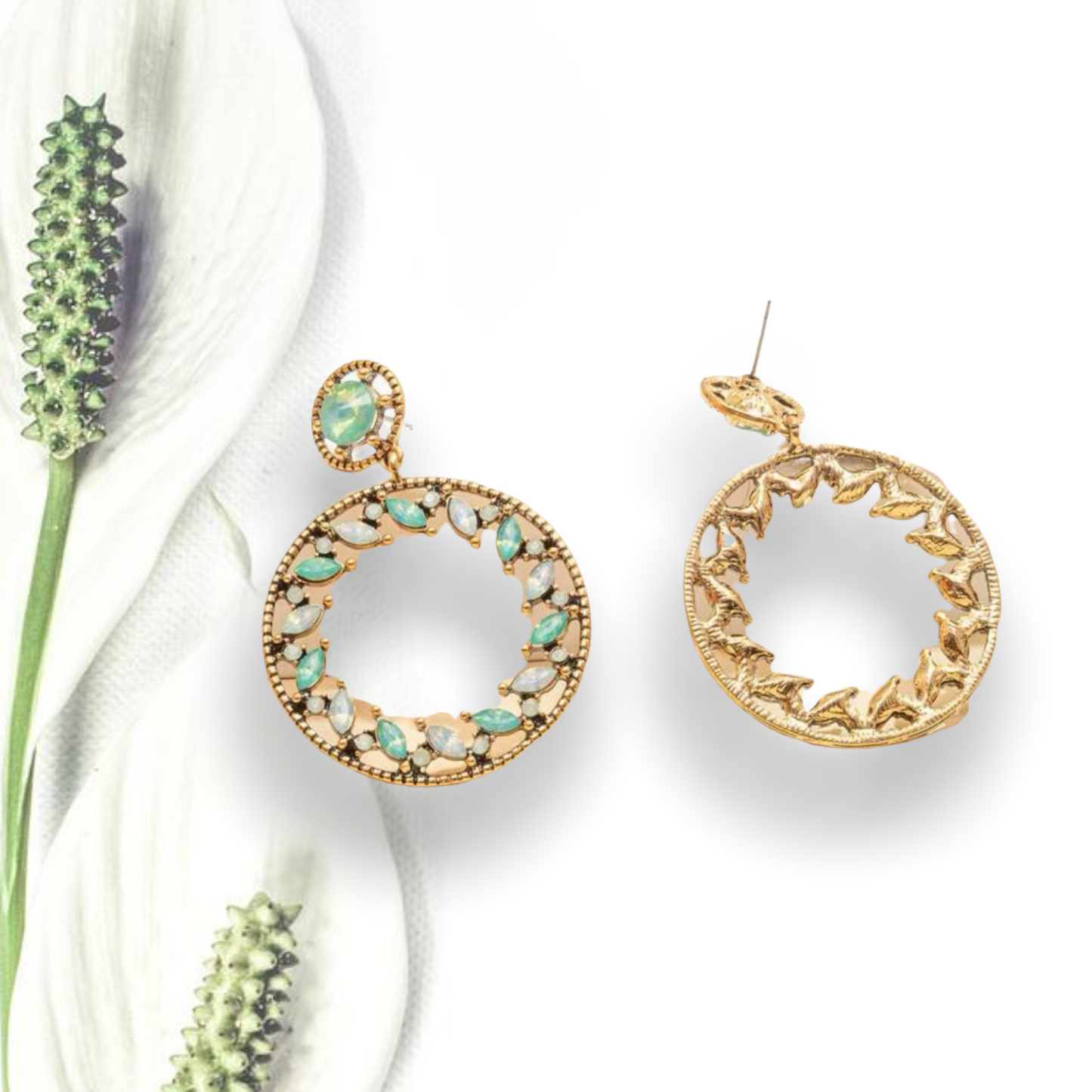 Rhinestone decor round drop earrings