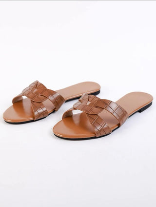 Open Toe Cross Strap Slide Sandals