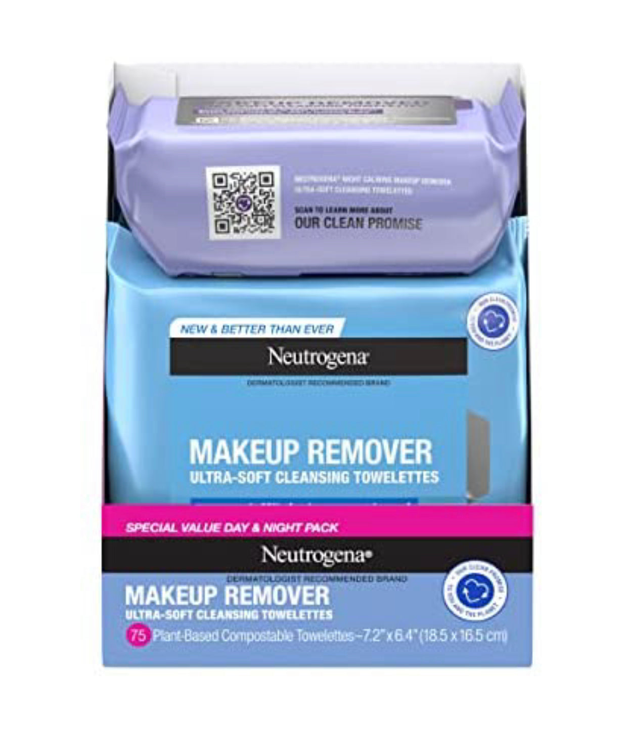 Neutrogena Day & Night Wipes with Makeup Remover Face Cleansing Towelettes & Night Calming Facial Cloths, Alcohol-Free Wipes