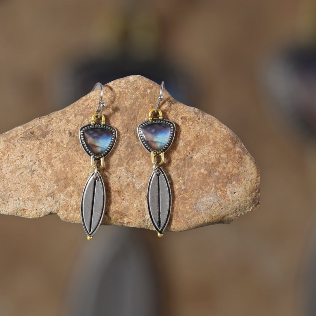Geometric decor labradorite inspired dangle earrings. Style#2