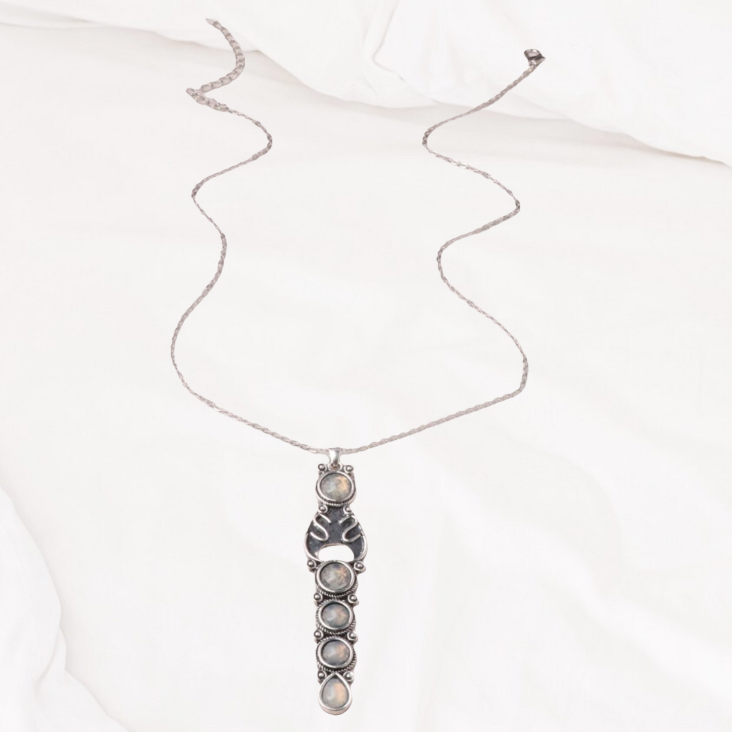 Moonstone inspired round charm necklace