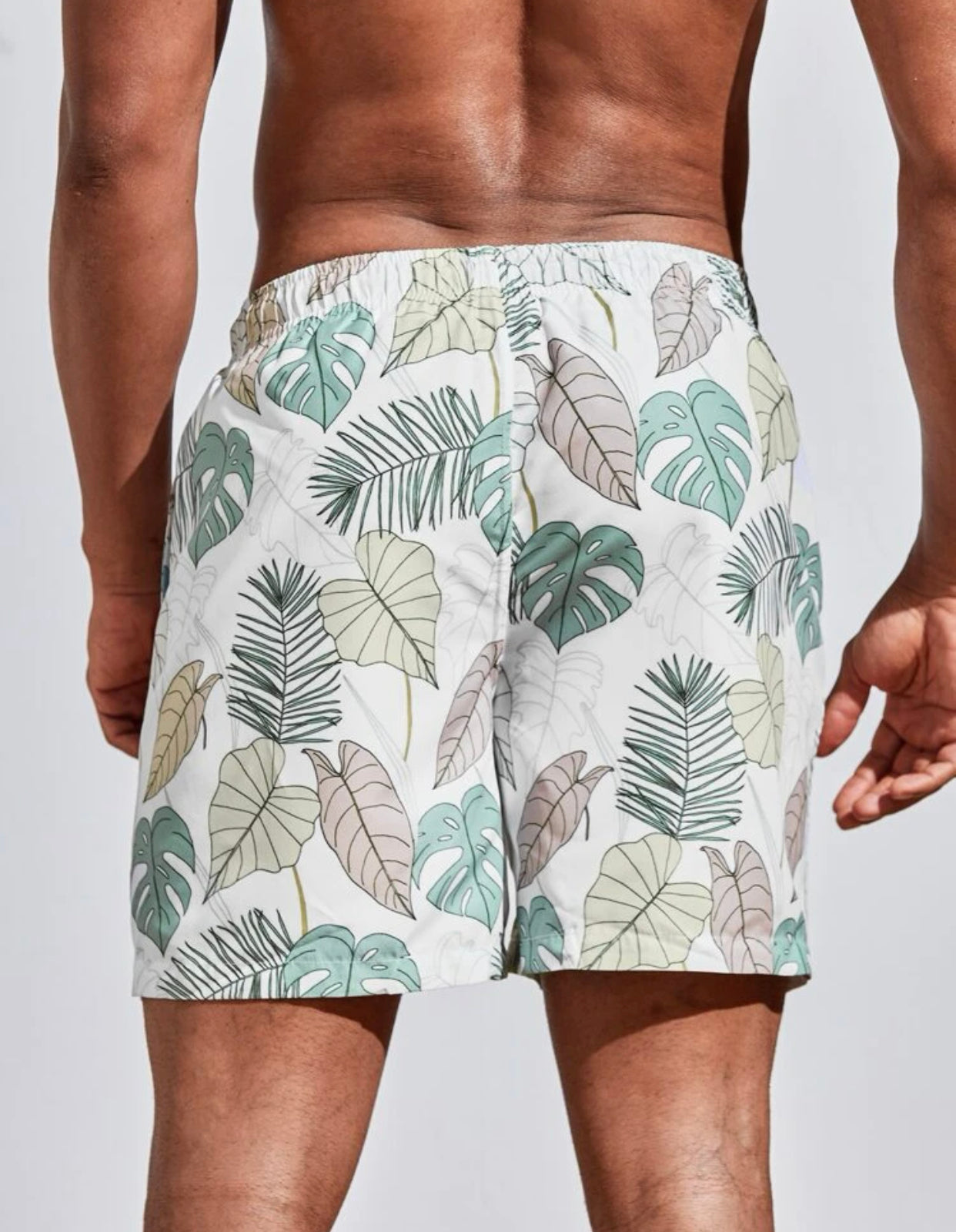 Men’s tropical print drawstring waist swim trunks