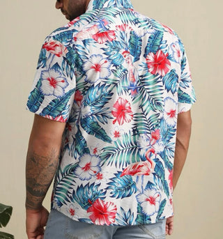 Extended sizes men random tropical print shirt