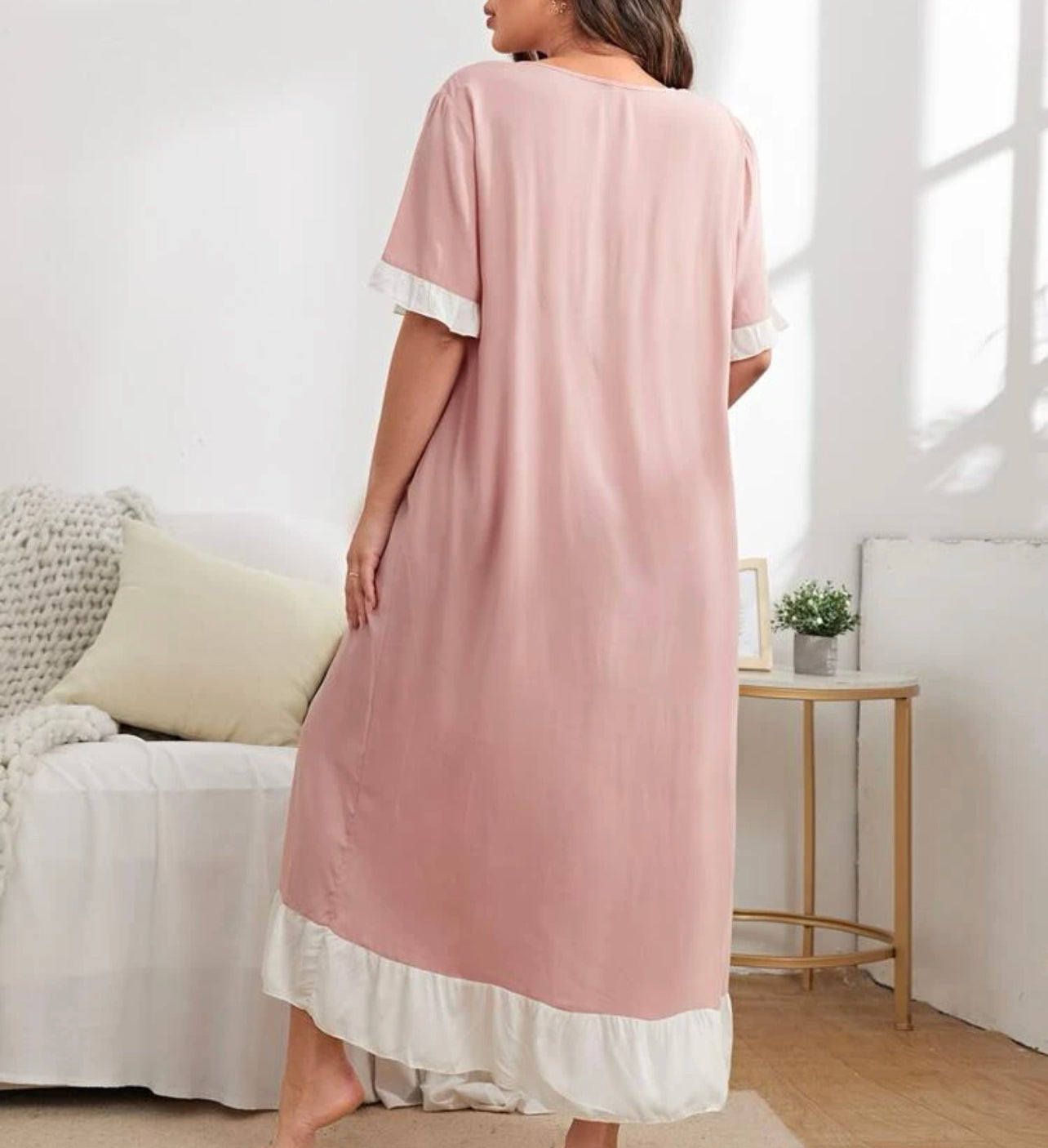Maternity Ruffle Trim Flounce Sleeve Lounge Dress