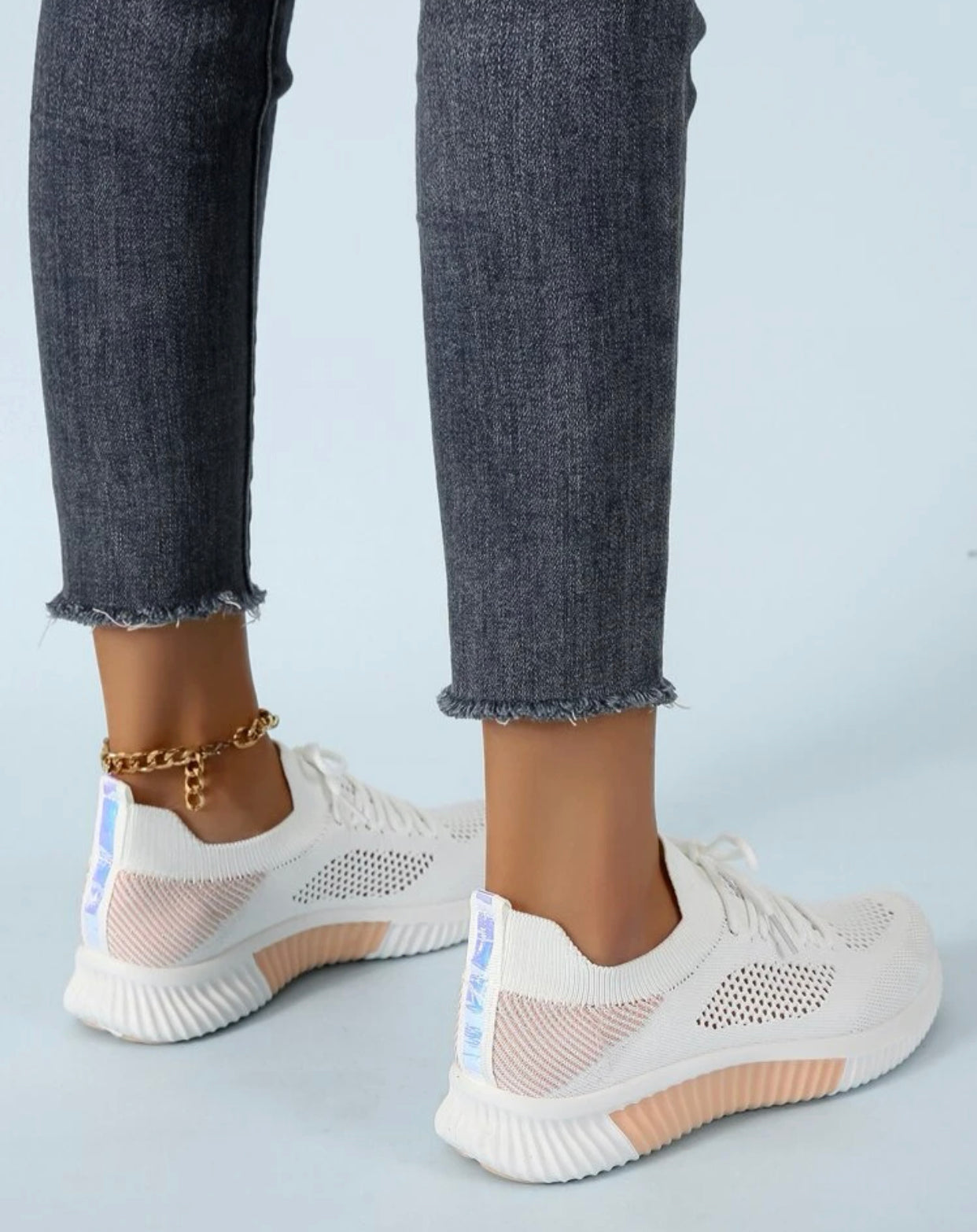 Knit detail lace-up front running shoes