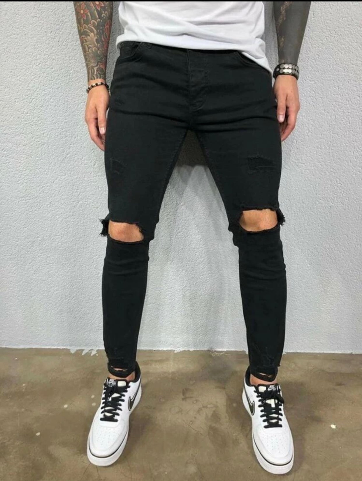 Men’s black ripped detail skinny jeans - Christina’s unique boutique LLC