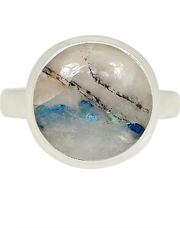 Lightning Azurite With Quartz 925 Sterling Silver Ring. Size 9.