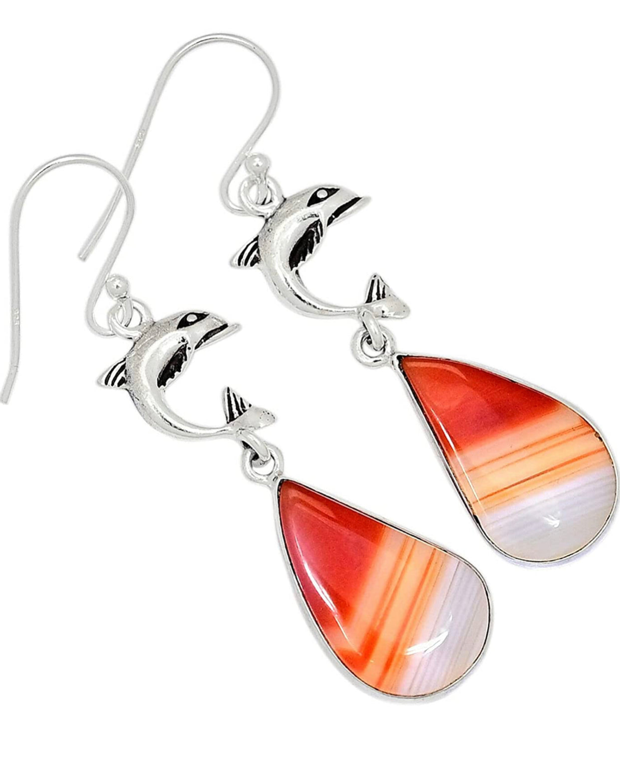 Orange Botswana Agate 925 Sterling Silver Earring