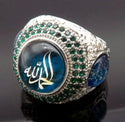 Men's Religious Arabic Big Blue Stone Rings Turkish Middle East Jewelry Silver Color Filled Green Rhinestone Rings