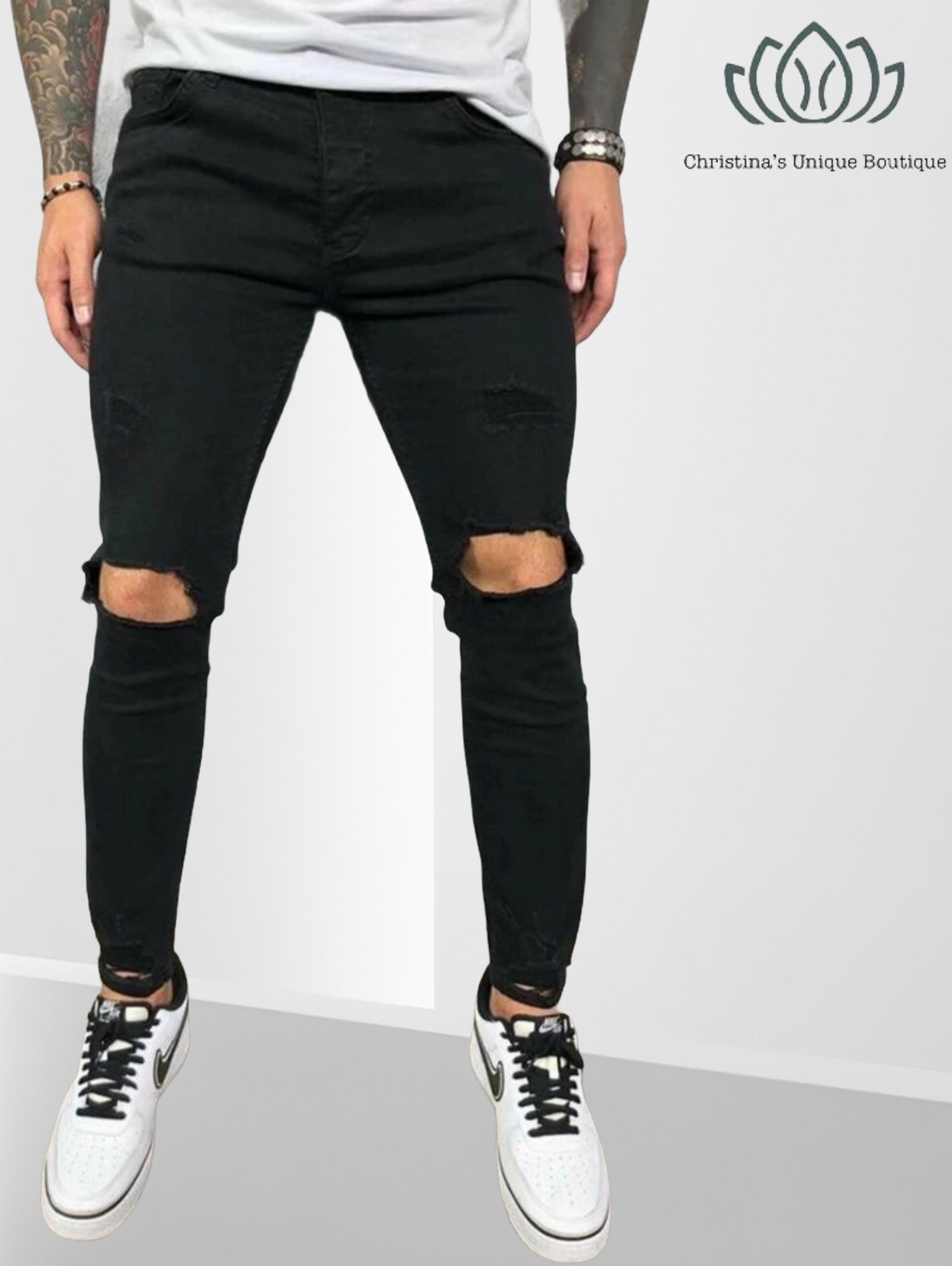 Men’s black ripped detail skinny jeans - Christina’s unique boutique LLC