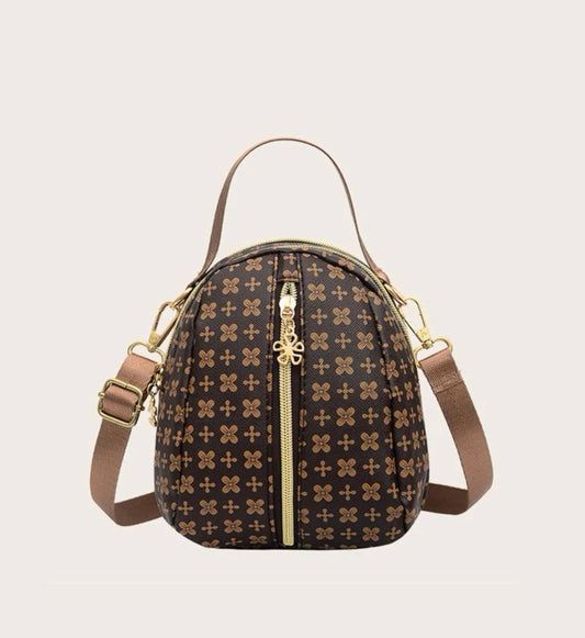 Mini zip front graphic satchel bag