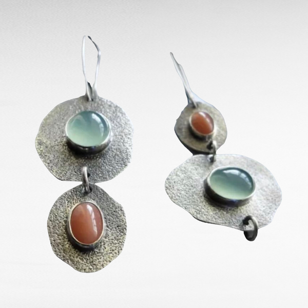 Hammered moonstone decor handmade dangle earrings