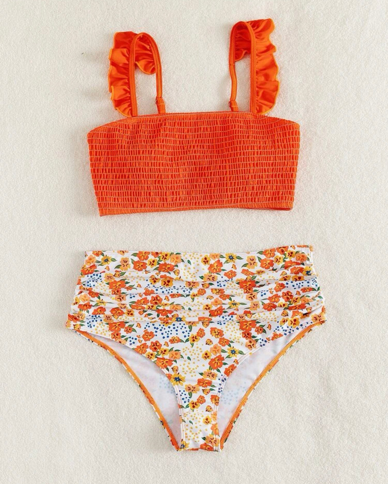 Maternity floral print smock ruffle trim bikini swimsuit