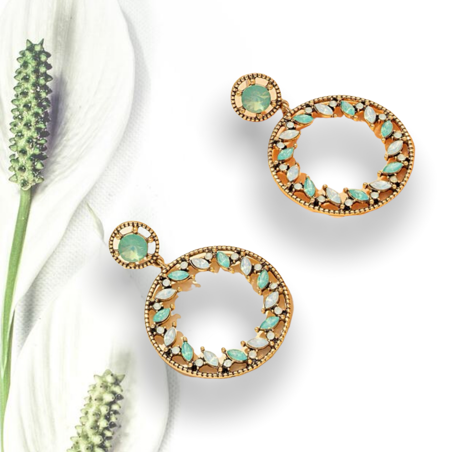 Rhinestone decor round drop earrings