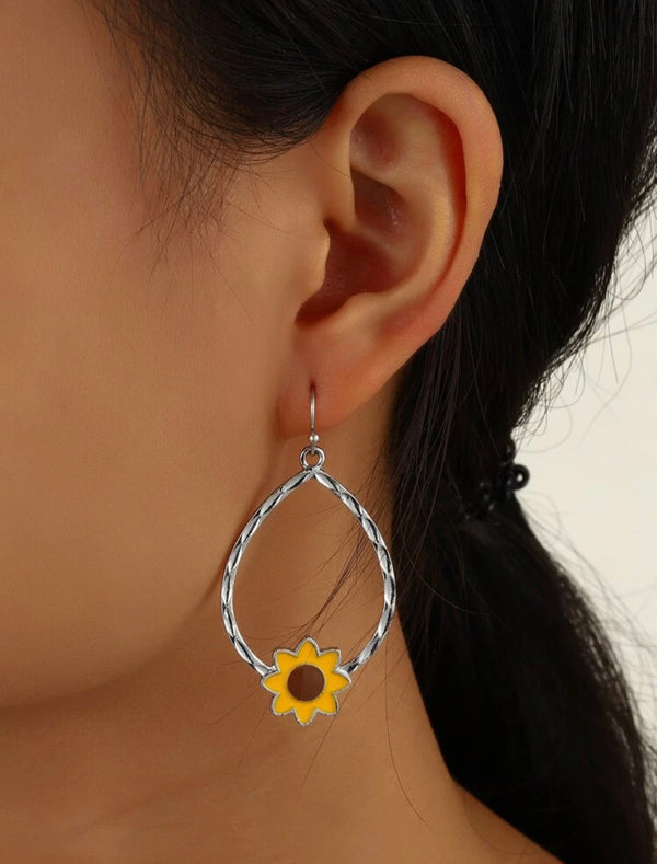 Flower decor hoop dangle earrings - Christina’s unique boutique LLC