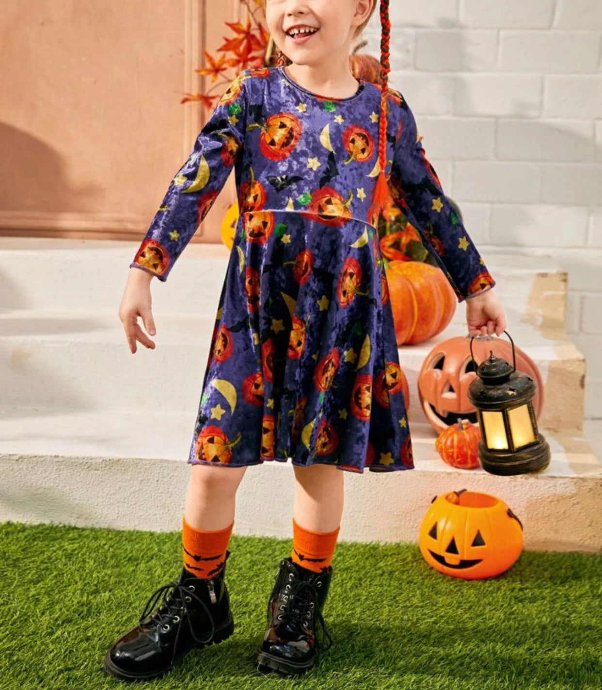 Toddler girls Halloween print velvet dress
