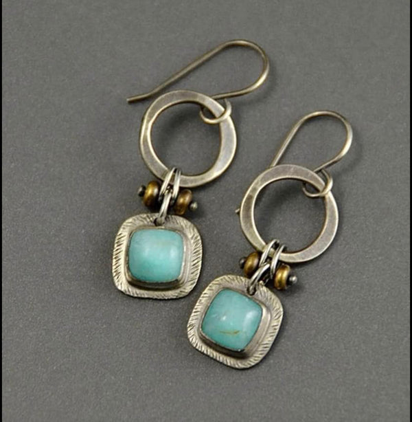 Round decor turquoise drop earrings. - Christina’s unique boutique LLC