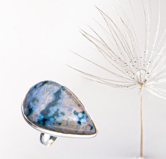 Natural Ocean Jasper Handmade 925 Sterling Silver Ring