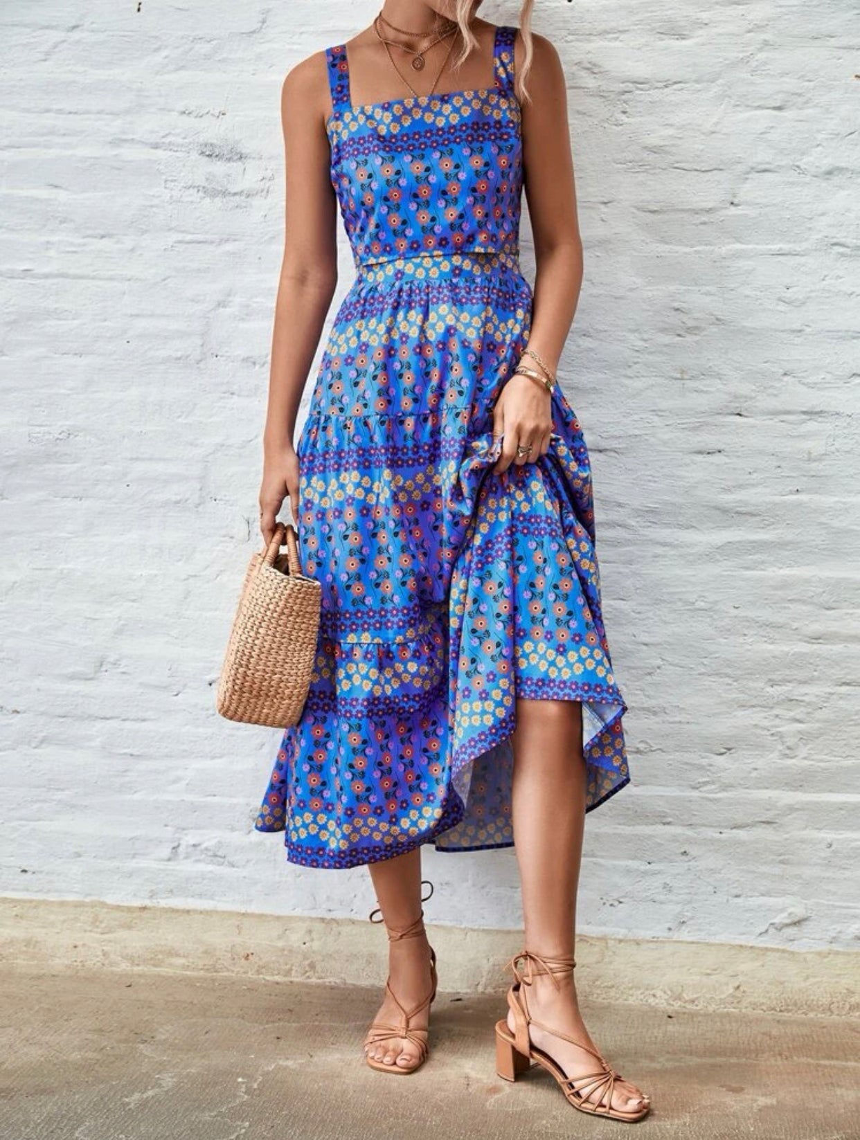 Random ditsy floral cut out ruffle hem dress