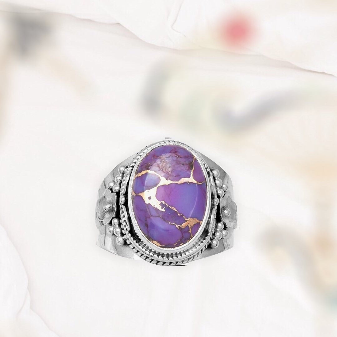 Purple Copper Turquoise 925 Sterling Silver gemstone ring.