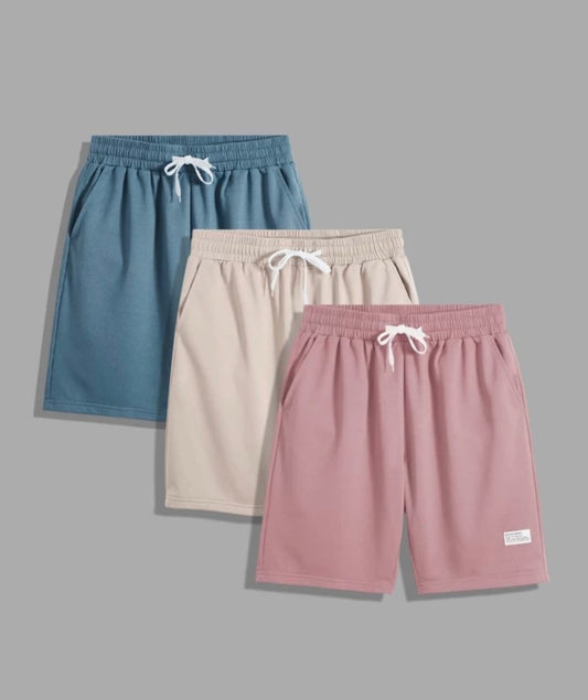 Men 3pcs letter patched drawstring waist track shorts